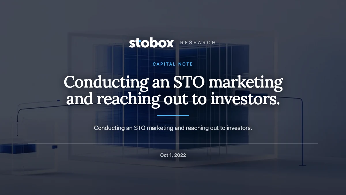 Conducting an STO marketing and reaching out to investors.
